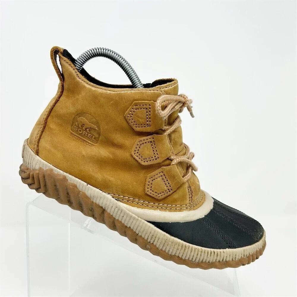 Sorel Out N About Duck Boots Womens Beige Waterproof Lace-Up Ankle Rain Size 8